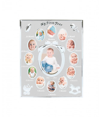 Tiny Ideas Baby's First Year Picture Frame, First Year by Month, Newborn Baby Registry, Silver