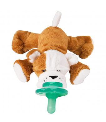 Nookums Paci-Plushies Shakies - Pacifier Holder and Rattle (2 in 1)- Adapts to Name Brand Pacifiers, Suitable for All Ages, Plush Toy Includes Detachable Pacifier (Bull Dog)