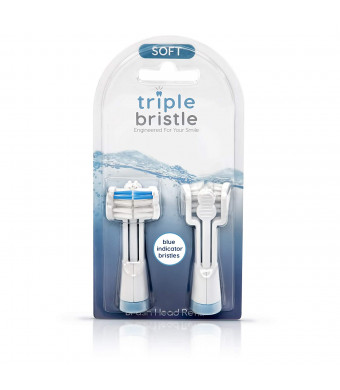 Triple Bristle Replacement Brush Head Refills | Innovative 3 Head Design | Compatible with Triple Bristle Brand Sonic Toothbrush | Color Changing Indicator Bristles | 2 Pack (Blue)