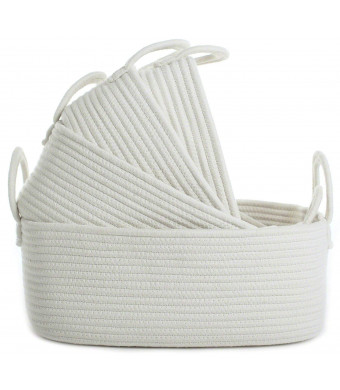 Storage Baskets Set of 4 - Woven Basket Cotton Rope Bin, Small White Basket Organizer for Baby Nursery Laundry Kid's Toy