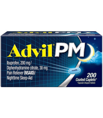 Advil PM Pain Reliever/Nighttime Sleep Aid, Ibuprofen and Diphenhydramine (1 Pack ,200 Coated Caplets)