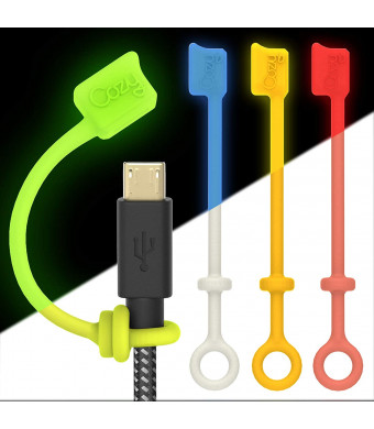 2019 Version - [4-Piece] Cozy USB Caps for Micro USB Cable and Apple Charging Cable Silicone Caps with Dust Protection, Protects During Travel, Portable, Designed by Cozy (Glow Assorted)