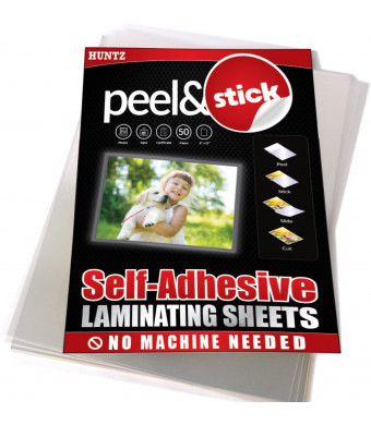 Huntz Self-Adhesive Laminating Sheets, Letter Size(9 x 12 Inches / 4 Mil), Clear, Pack of 50, HT-LMS50P