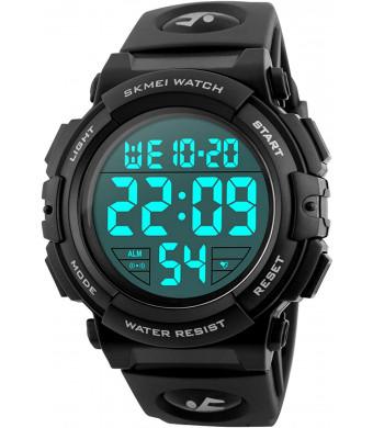 Men's Big Face Digital Sports Watch with Multifunction 50M Waterproof Alarm Stopwatch Calendar EL Backlight 12H/24H