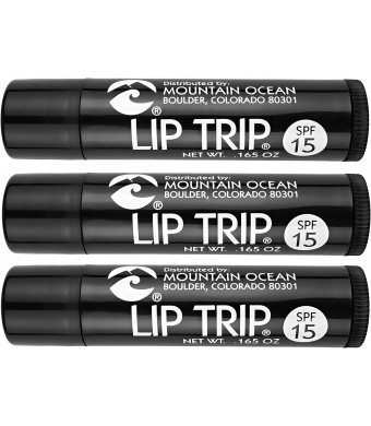 Mountain Ocean Lip Trip SPF 15 Lip Balm (Pack of 3) with Apricot Kernal Oil, Sesame Oil, Aloe Vera and Cocoa Butter, 0.17 oz. Each