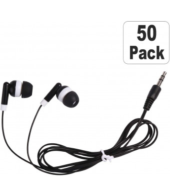 CN-Outlet Wholesale Bulk Earbuds Headphones 50 Pack for iPhone, Android, MP3 Player - Black