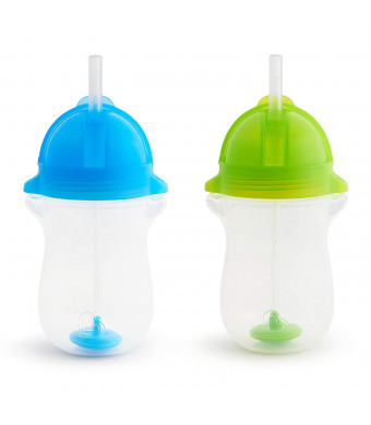 Munchkin Any Angle Click Lock Weighted Straw Cup, Blue/Green, 10oz, 2pk