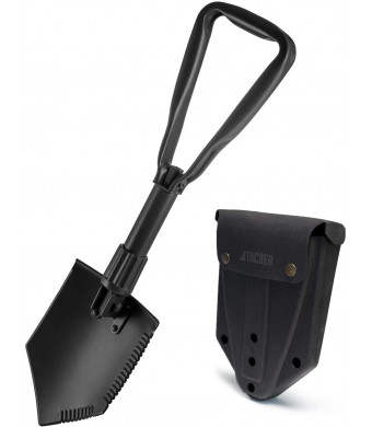 TAC9ER Collapsible E-Tool Shovel 23" - Portable, Metal, Folding, Tactical Military Shovel with Serrated Steel Blade and Carrying Case for Camping, Backpacking, Gardening, and Survival