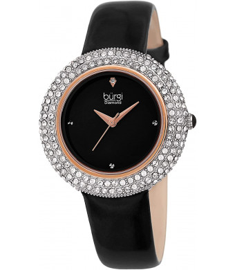 Burgi Women's Swarovski Crystal and Diamond - Accented Leather Strap Watch - Beautiful Gift Box Great for Mother's Day - BUR199