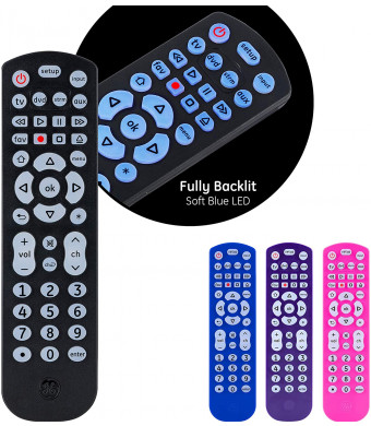 GE Backlit Universal Remote Control for Samsung, Vizio, LG, Sony, Sharp, Roku, Apple TV, RCA, Panasonic, Smart TV, Streaming Players, Blu-Ray, DVD, 4-Device, Black, 40081