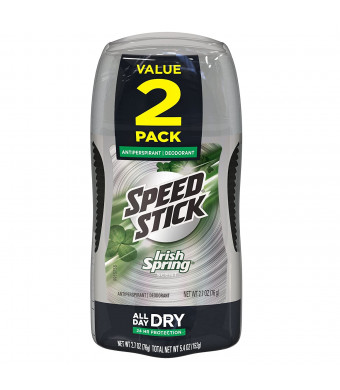 Mennen Speed Stick Irish Spring Antiperspirant Deodorant, Original 2.7 Ounce, 2 Count