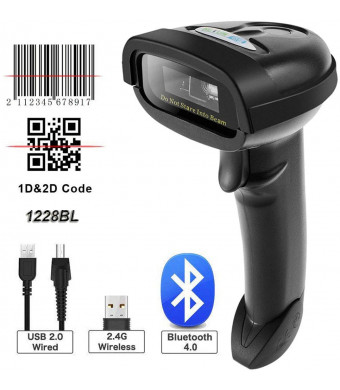 NETUM 2D Barcode Scanner, Compatible with 2.4G Wireless and Bluetooth and USB Wired Connection, Connect Smart Phone, Tablet, PC, 1D Bar Code Reader Work for QR PDF417 Datamatrix NT-1228BL