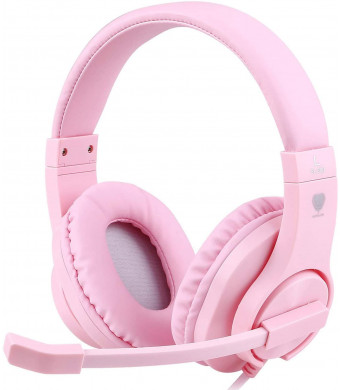 Meedasy Kids Adults Over-Ear Gaming Headphone for Xbox One, Bass Surrounding Stereo, PS4 Gaming Headset with Microphone and Volume Control for Laptop, PC, Wired Noise Isolation (Pink)