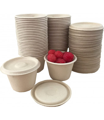 4 Ounce Souffle Cups and Lids - 100% Biodegradable and Compostable - Bagasse/Wheat Fiber - 50 Pack Outside the Box Papers Brand