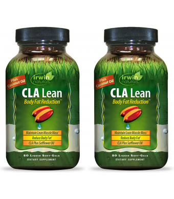 Irwin Naturals CLA Lean Body Fat Reduction High Potency Conjugated Linoleic Acid - Weight Management Supplement and Exercise Enhancement with Safflower and Coconut Oil - 80 Liquid Softgels (Pack of 2)