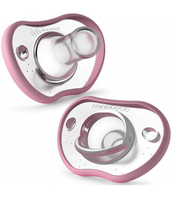 Nanobebe Pacifiers 0-3 Month - Orthodontic, Curves Comfortably with Face Contour, Award Winning for Breastfeeding Babies, 100% Silicon - BPA Free. Perfect Baby Registry Gift 2pk,Pink