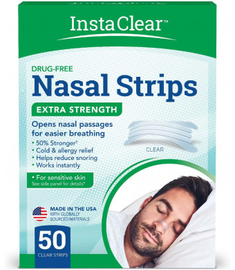 Instaclear Extra-Strength Nasal Breathing Strips Clear 50 ct | Works Instantly, Nasal Congestion Relief, Stops Snoring, Cold and Allergy