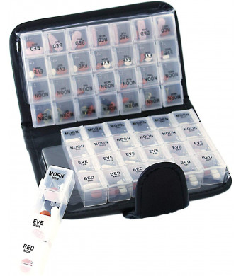 14 Day Pill and Vitamin Organizer 2 Weeks AM/PM 4 Doses a Day Travel Case Handy and Portable