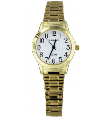 Women Gold Tone Stretch Band Easy to Read Watch