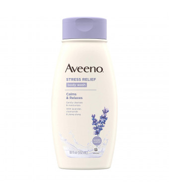 Aveeno Stress Relief Body Wash with Soothing Oat, Lavender, Chamomile and Ylang-Ylang Essential Oils, Dye- and Soap-Free Calming Body Wash for Shower Gentle on Sensitive Skin, 18 fl. oz