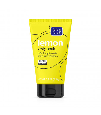 Clean and Clear Lemon Zesty Brightening Facial Scrub with Vitamin C, Lemon Extract, and Gentle Micro-Scrubbies to Buff and Brighten Skin and Reduce Shine, Oil-Free Vitamin C Face Scrub, 4.2 oz