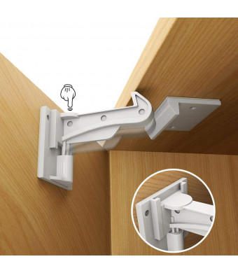 Cabinet Locks Child Safety, Slick Invisible Spring No Drill Baby Proof Safety Latches for Kitchen and Bedroom Cabinets and Cupboards Drawers with and 3M Adhesive and 20 Screws Durable Fixed - 10 Pack