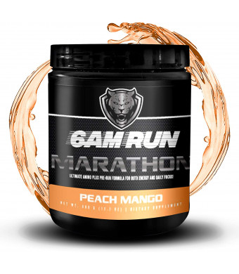 6AM RUN Marathon Run - Pre Workout Powder for Running and Essential Amino Energy Powder - Pre Workout No Jitters - Keto Pre Workout Powder - Vegan Pre Workout Powder - Peach Mango - 40 Scoops