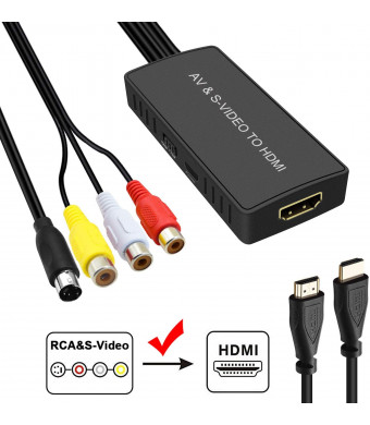 SVideo to HDMI Converter, RCA to HDMI Adapter Support 1080P, PAL/NTSC Compatible with WII, WII U, PS one, PS2, PS3, STB, Xbox, VHS, VCR, Blue-Ray DVD Players