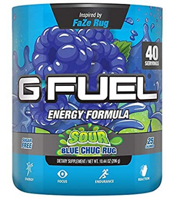 G Fuel Sour Blue Chug Rug Tub (40 Servings) Elite Energy and Endurance Formula Inspired by Faze Rug 10.44 oz.