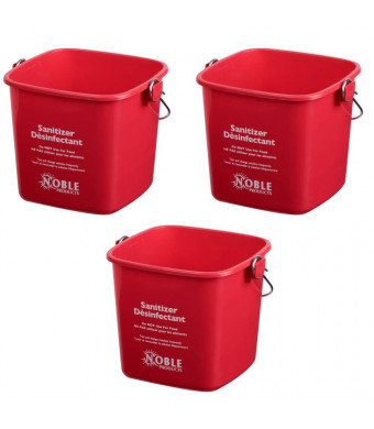 Small Red Sanitizing Bucket - 3 Quart Cleaning Pail - Set of 3 Square Containers