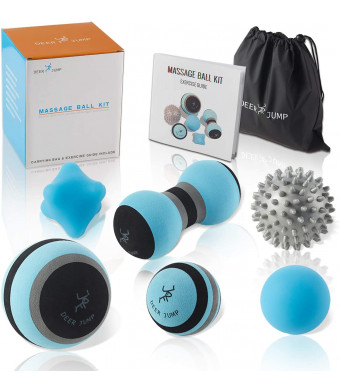 Massage Ball Kit for Myofascial Trigger Point Release and Deep Tissue Massage - Set of 6 - Large Foam/Small Foam/Lacrosse/Peanut/Spiky/Hand Exercise Ball  Carry Bag and Exercise Guide Include