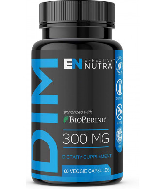 DIM Supplement 300mg - Extra Strength DIM (Diindolylmethane) + 5mg BioPerine 60-Day Supply Provides Estrogen Balance, Hormone Menopause Relief, Treatment of Acne and PCOS