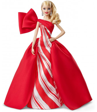 2019 Holiday Barbie Doll, 11.5-Inch, Blonde, Wearing Red and White Gown, with Doll Stand and Certificate of Authenticity