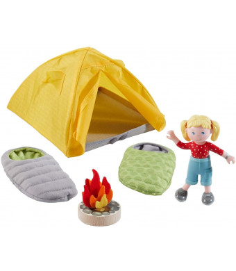 HABA Little Friends Camping Play Set - Includes Tent, 2 Reversible Sleeping Bags, Campfire and 4" Little Friends Bendy Girl Doll