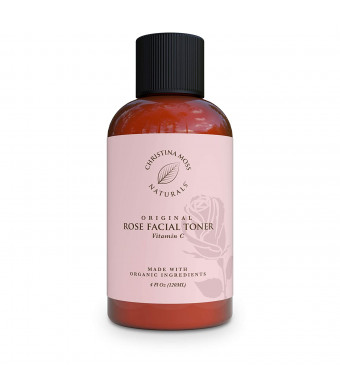 Rose Water Facial Toner - Face Toner - Witch Hazel - Organic and Natural Ingredients and Vitamin C, Skin Clearing, Tightens Pores, Hydrates, Restores pH. No Harmful Chemicals - Christina Moss Naturals 4oz