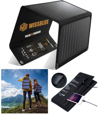 WISSBLUE Solar Panel Charger 21W/60W, Dual USB 4.2A Fast Solar Charger, Portable Camping Travel Charger,Hiking,Hurricane, Emergency Backup. for All 5V Devices, iPhone iPad Samsung Kindle etc.