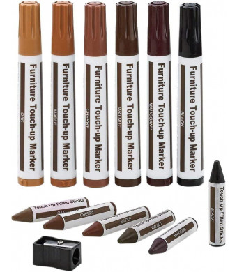 Furniture Repair Kit Wood Markers - Set of 13 - Markers and Wax Sticks with Sharpener Kit, for Stains, Scratches, Wood Floors, Tables, Desks, Carpenters, Bedposts, Touch Ups, and Cover Ups