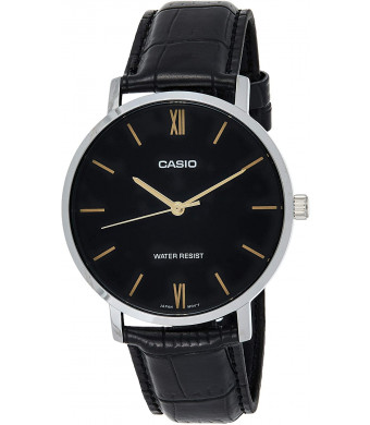 Casio MTP-VT01L-1B Men's Minimalistic Black Dial Black Leather Band Analog Watch