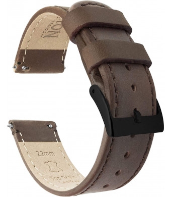 BARTON Watch Bands - Top Grain Leather Quick Release Strap - Black Buckle - Choice of Color and Width - 16mm, 18mm, 20mm, 22mm or 24mm