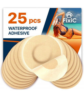 Fixic Freestyle Adhesive Patch 25 PCS - Enlite - Guardian - NO Glue in The Center of Patch - Pre Cut Back Paper - Tan Color - Best Long Fixation for Your Sensor!
