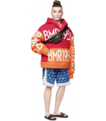 Barbie BMR1959 Ken Fully Poseable Fashion Doll with Bun, in Bold Logo Hoodie and Basketball Shorts, with Accessories and Doll Stand