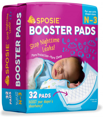 Sposie Overnight Baby Diaper Booster Pads/ Doublers for Newborns to Size 3 Diapers| 32 Insert-Pads| No Adhesive, Easy Repositioning, Disposable, Nighttime Protection for Infant Boys and Girls