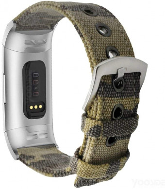 YOOSIDE Band for Fitbit Charge 3/Charge 4, Woven Canvas Camouflage Band Strap with Metal Stainless Steel Clasp Wristband for Fitbit Charge 4/Charge 3