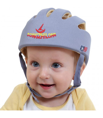 Infant Baby Safety Helmet, IULONEE Toddler Adjustable Protective Cap, Children Safety Headguard Harnesses Protection Hat for Running Walking Crawling Safety Helmet for Kids (Grey)