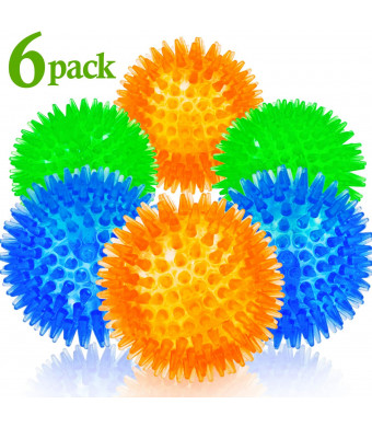 Squeaky Balls for Dogs Small, Fetch Balls for Dogs Rubber 6 Pack Bright Colors TPR Puppy Toys Dog Toy Balls Dog Squeaky Toys Spike Ball Dog Chew Toys for Small Dogs Pet Toys for Puppy Teething Toys