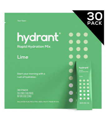 Hydrant Rapid Hydration Drink Mix, Electrolyte Powder Packets with Zinc, Use for: Workout, Sweating, Travel and Heat Recovery, Vegan, Lime Flavor (30 Pack)