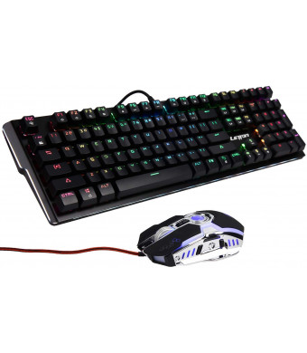 Gaming Keyboard and Mouse Combo, 108 Keys RGB Colorful LED Backlit Wired USB Keyboard with Ergonomic Wrist Rest Keyboard, 3 Adjustable DPI Gaming Mouse for PC Computer Games - Black