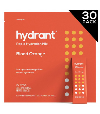 Hydrant Rapid Hydration Drink Mix, Electrolyte Powder Packets with Zinc, Use for: Workout, Sweating, Travel and Heat Recovery, Vegan, Blood Orange Flavor (30 Pack)