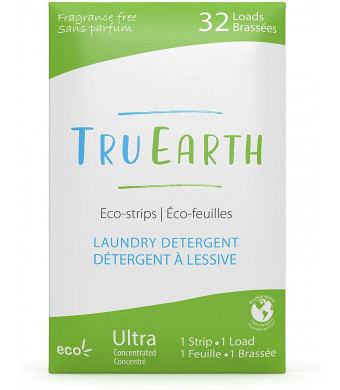 Tru Earth Eco-Strips Laundry Detergent (Fragrance-Free, 32 Loads) - Eco-friendly Hypoallergenic and Biodegradable Plastic-Free Laundry Detergent Sheets