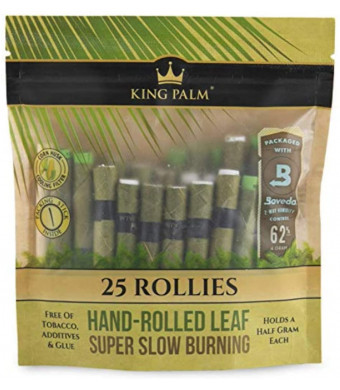 King Palm ROLLIE Size Natural Pre Wrap Palm Leafs (1 PACKS OF 25, 25 ROLLS TOTAL)- Pre Rolled Cones - All Natural Cones - Corn Husk Filter - Preroll Cones - Prerolled cones with Filter - Organic Cones